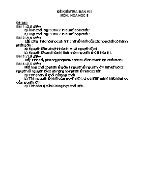 Đề kiểm tra bán kì I môn Hóa học 8